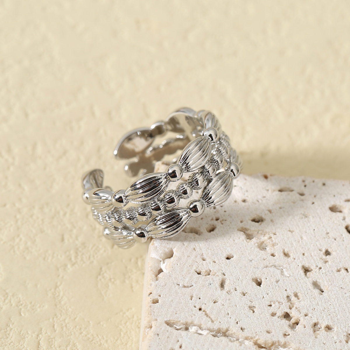 Unisex Copper Adjustable Open Ring with Lace Ribbon, Fashionable